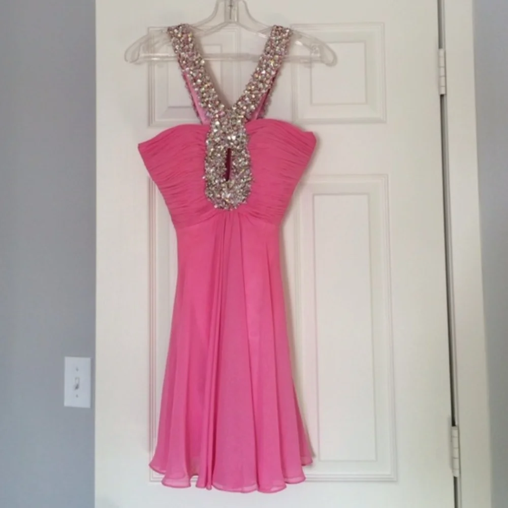 Hot Pink Jeweled Rhinestone Diamond Babydoll Prom Dress - Alisha By Sherri Hill